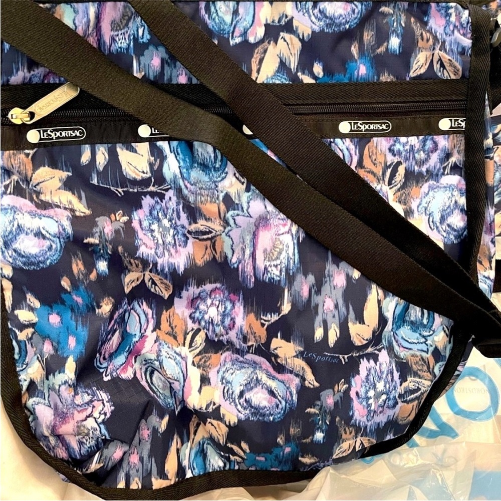 LeSportSac Black and Blue Shoulder Bag with Floral Pattern - Picture 4 of 4